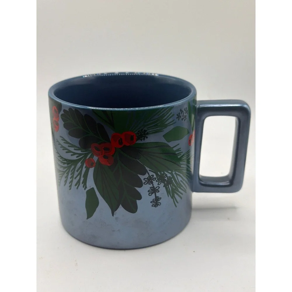 Starbucks 2021 Holly Berry Blue Metallic Mug Christmas Holiday 14 oz Cup